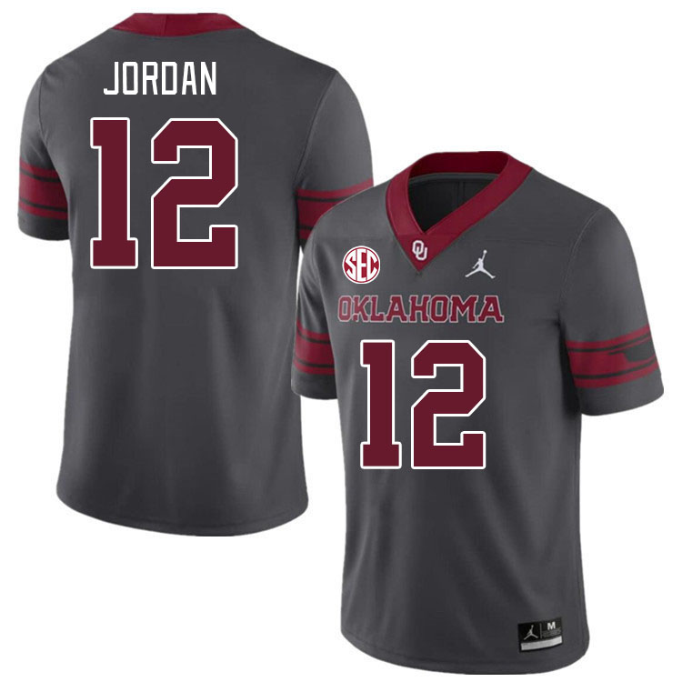 Men #12 Devon Jordan Oklahoma Sooners 2024 SEC Conference College Football Jerseys-Charcoal